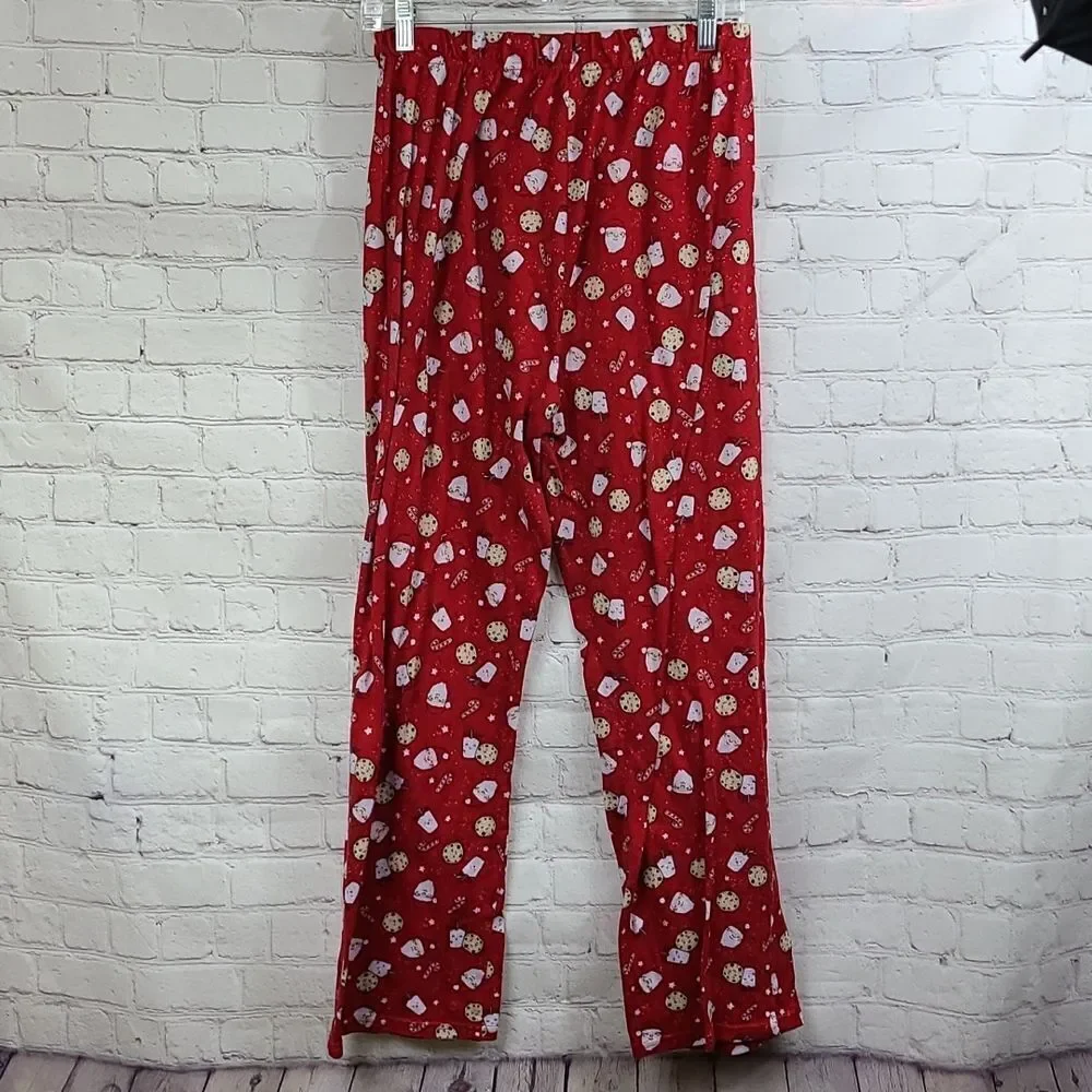 Santa Milk Cookies Christmas Pajama Pants Adult M Red Holiday Lounge Winter PJs